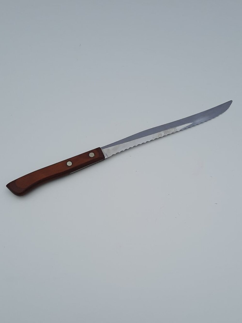 VTG Flint Stainless Waverly Edge Bread Knife Wood Handle USA 14" Serrated